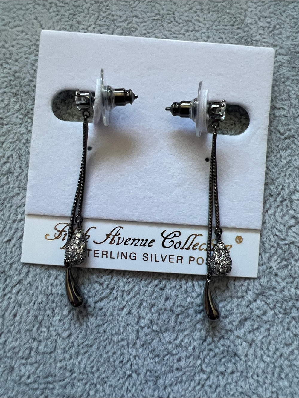 Sterling Silver post Black Drop Earrings with Crystal Accent